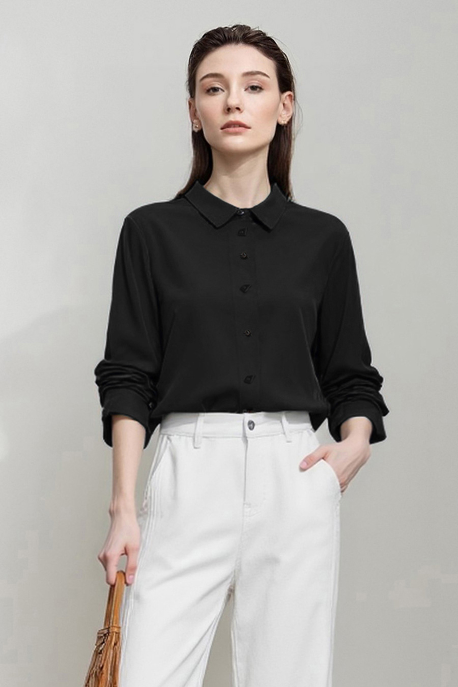 Satin Shirt with Geometric Buttons|AMII