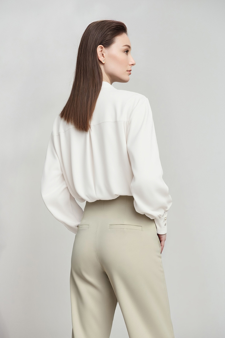 Stand Collar Hollow-out Shirt with Ribbon Detail|AMII