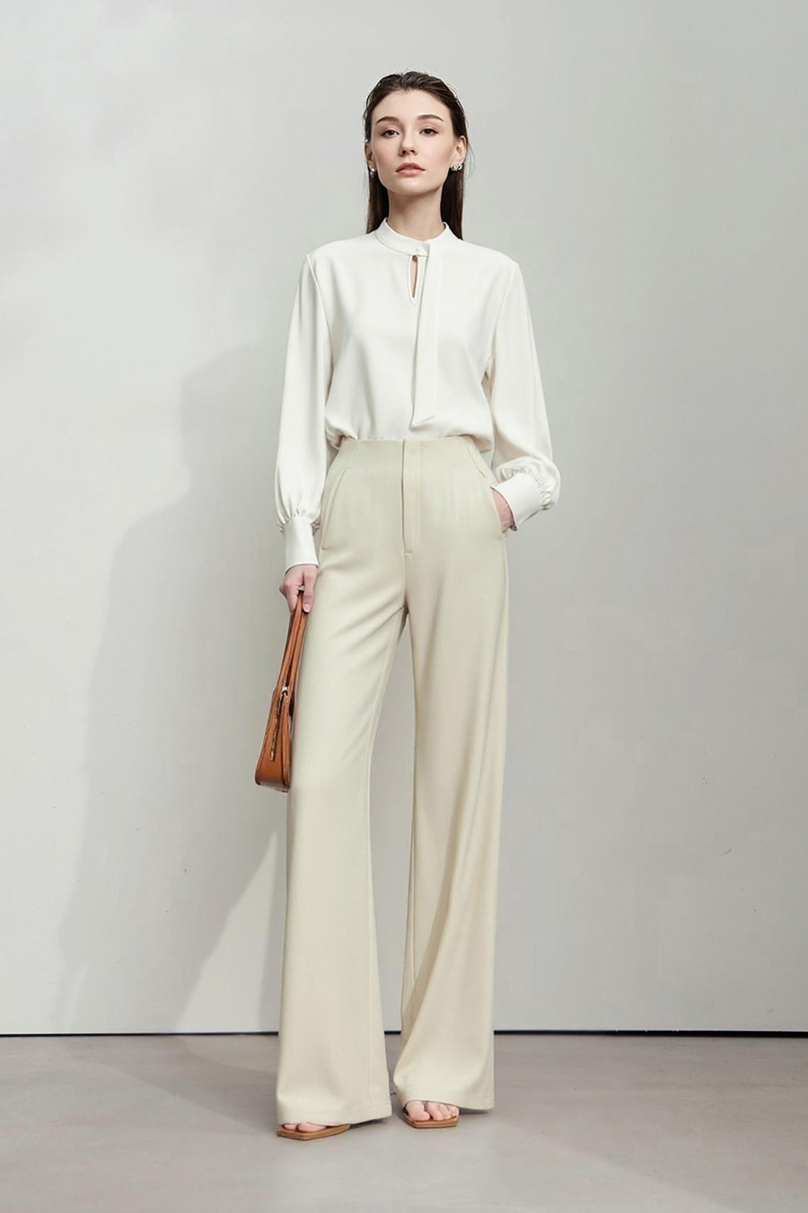 Stand Collar Hollow-out Shirt with Ribbon Detail|AMII