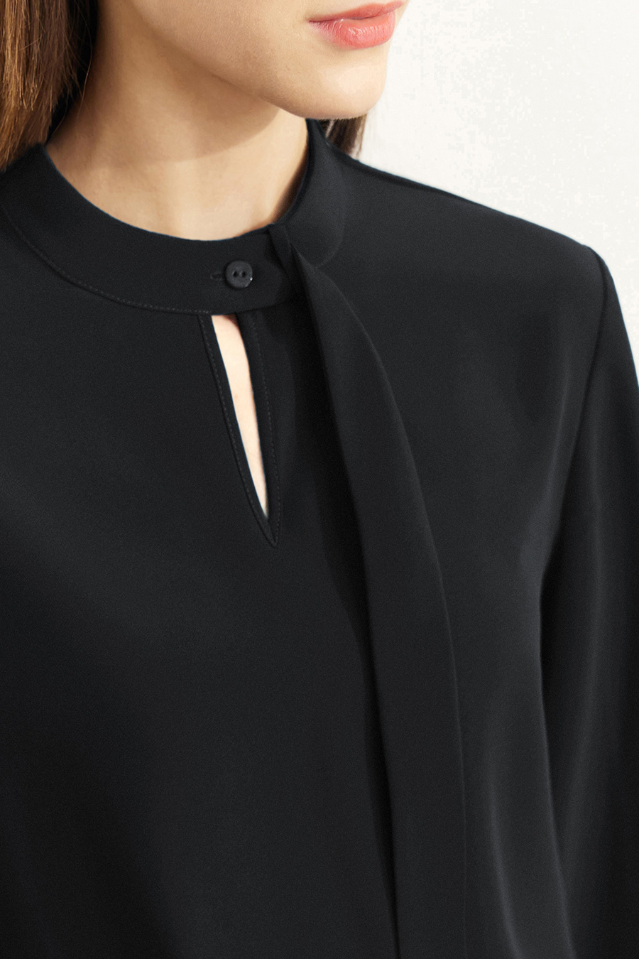 Stand Collar Hollow-out Shirt with Ribbon Detail|AMII