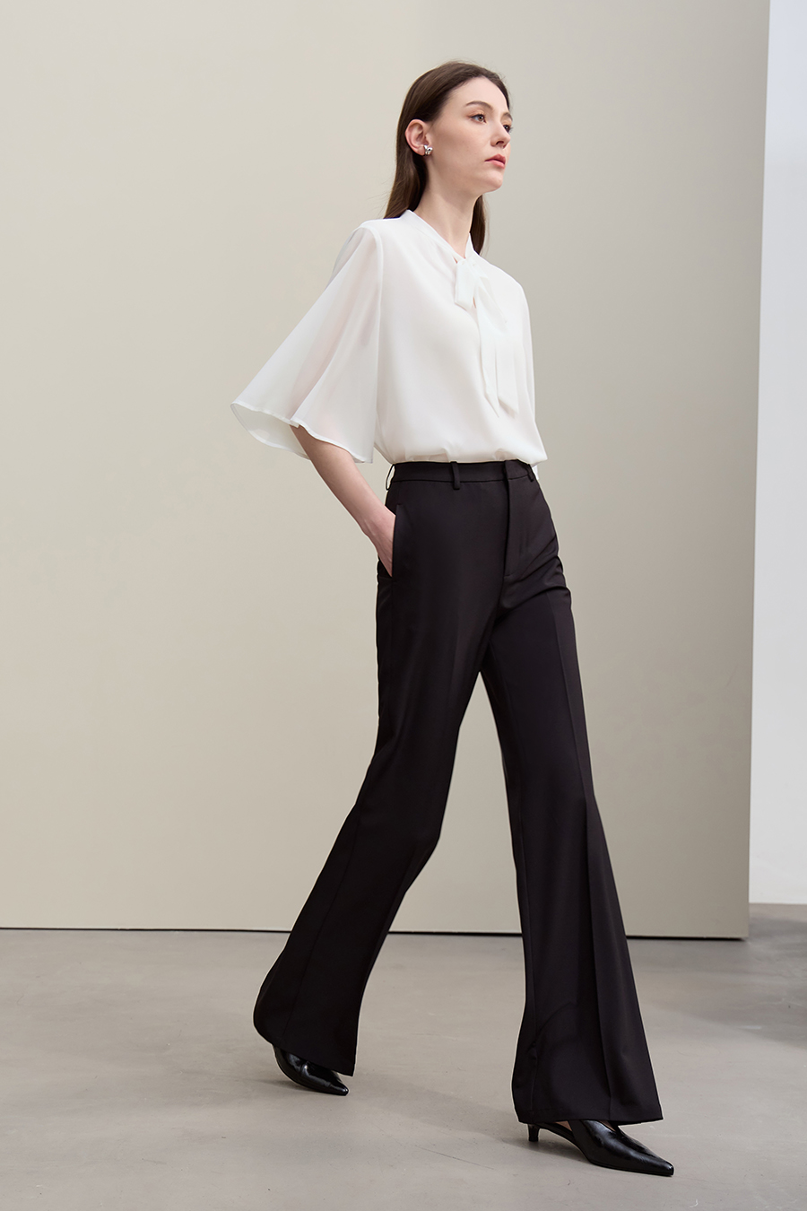 Flare Sleeve Tie Chiffon Blouse