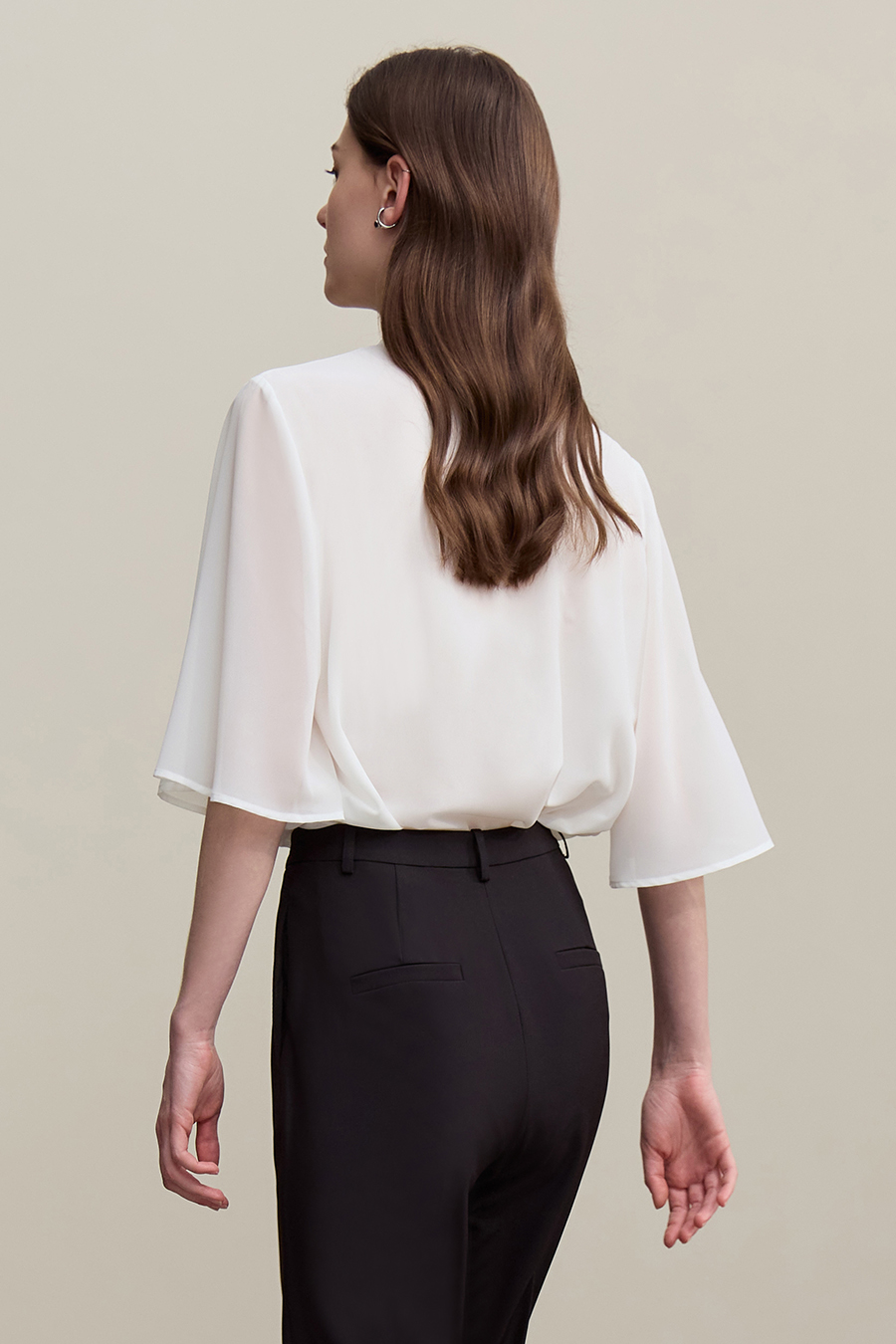 Flare Sleeve Tie Chiffon Blouse