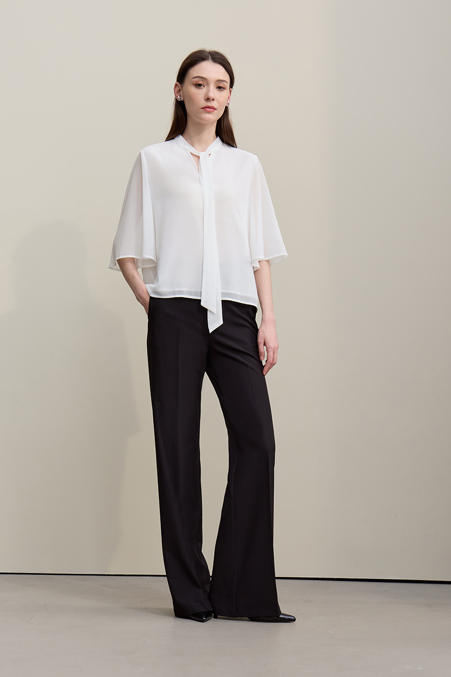 Flare Sleeve Tie Chiffon Blouse