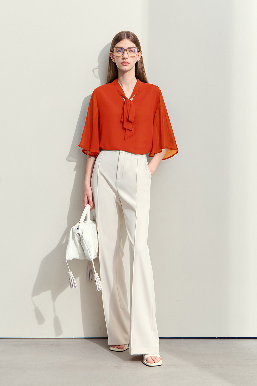 Flare Sleeve Tie Chiffon Blouse