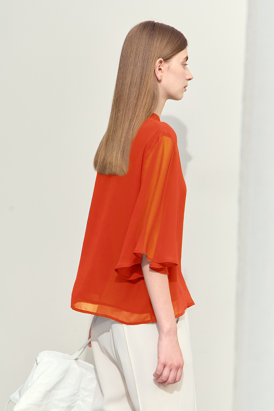 Flare Sleeve Tie Chiffon Blouse