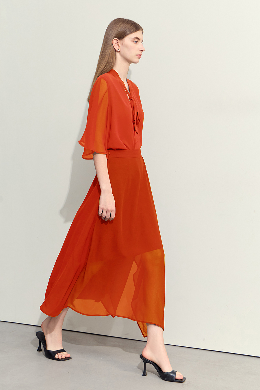 Flare Sleeve Tie Chiffon Blouse