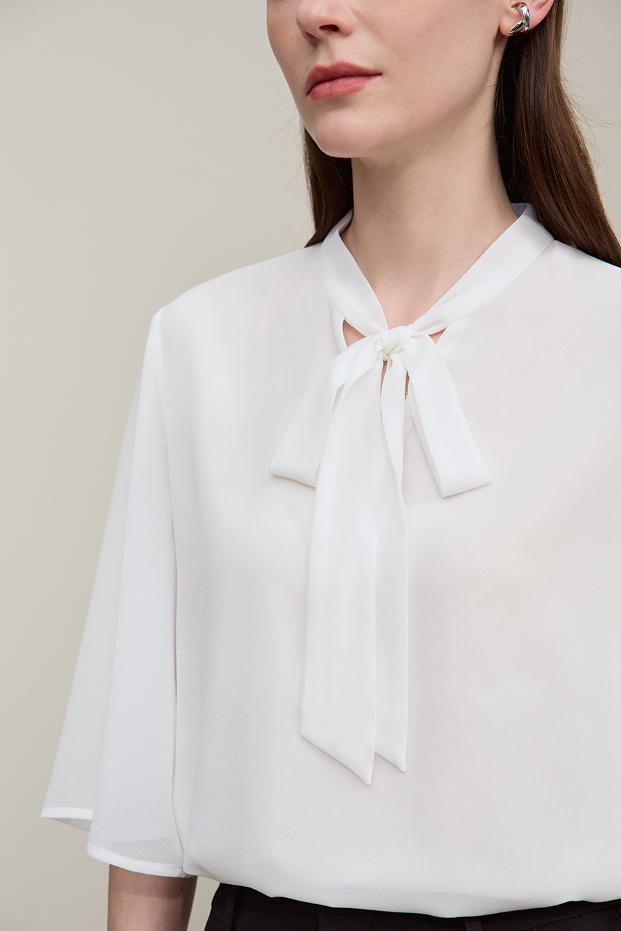 Flare Sleeve Tie Chiffon Blouse