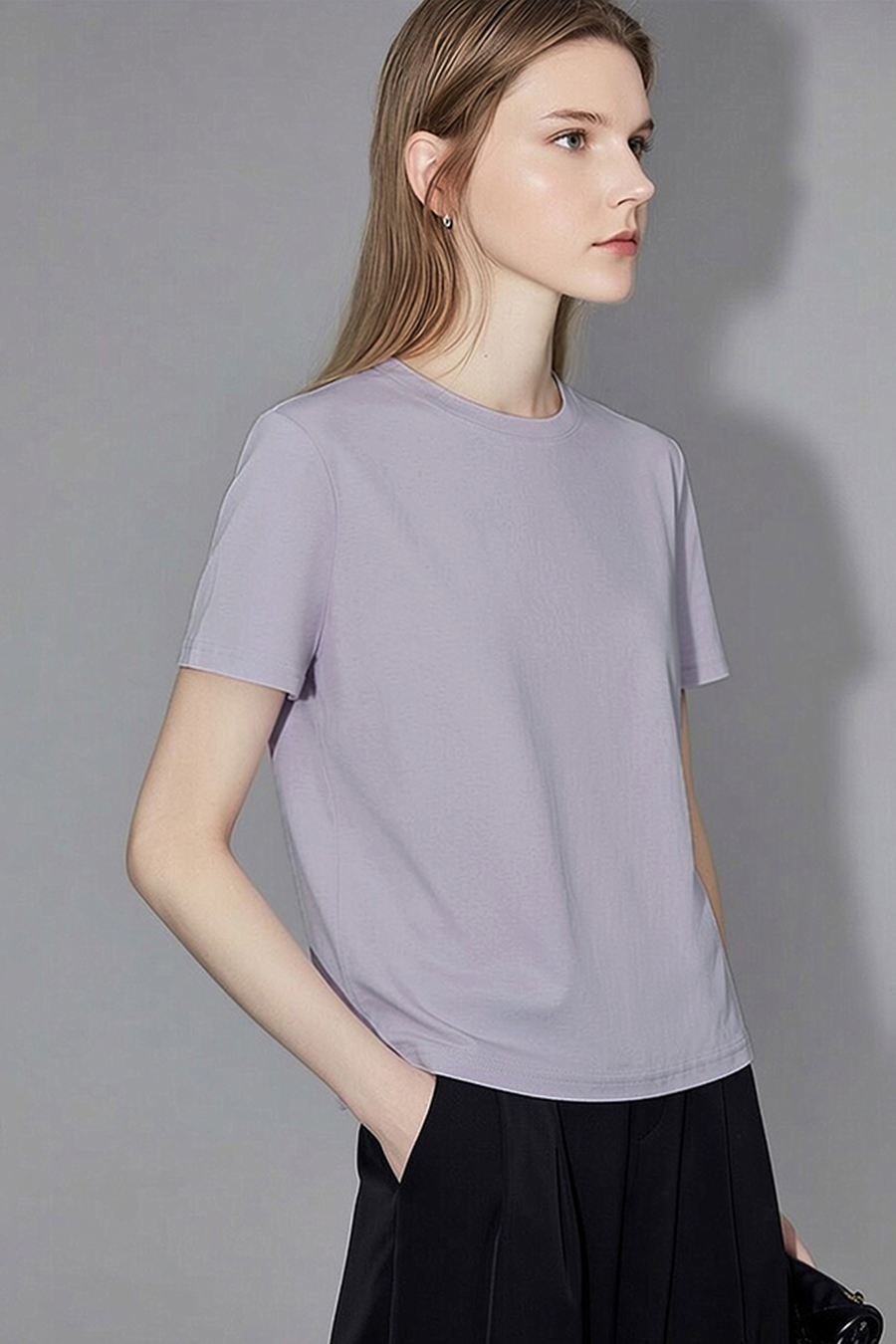 Crew Neck Short Sleeve Pure Cotton T-shirt|AMII