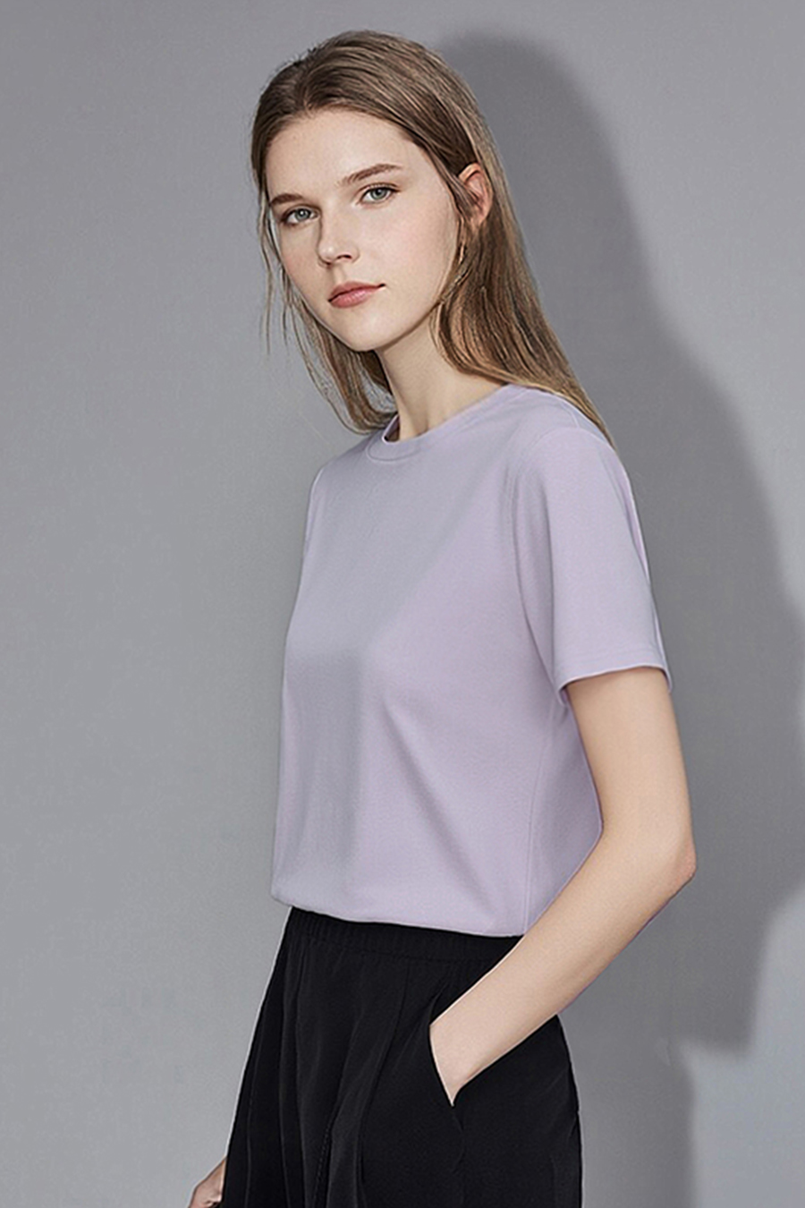 Crew Neck Short Sleeve Pure Cotton T-shirt|AMII