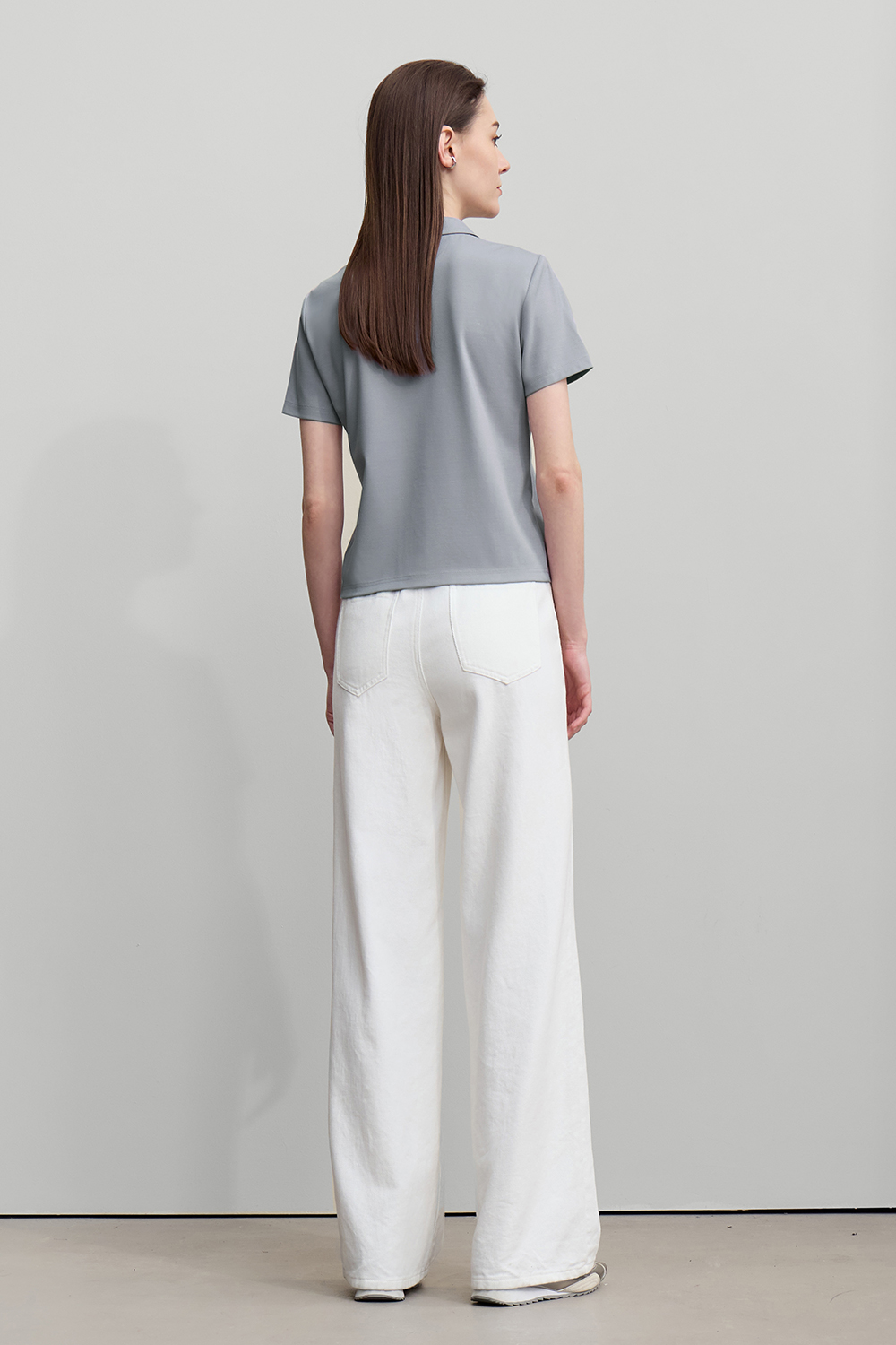 Contrast Button Lapel T-shirt