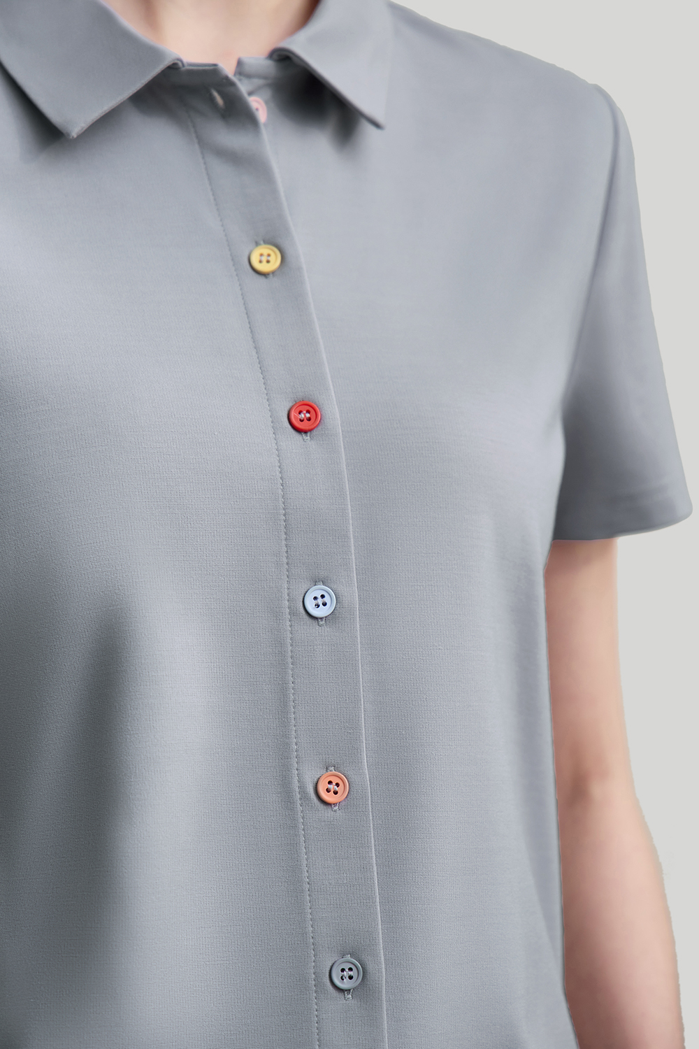 Contrast Button Lapel T-shirt