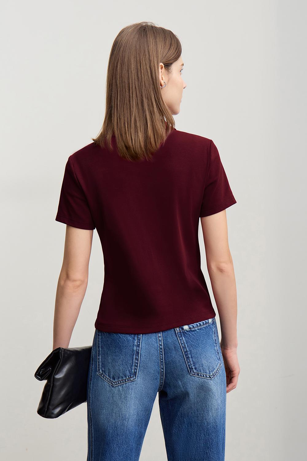 Contrast Button Lapel T-shirt