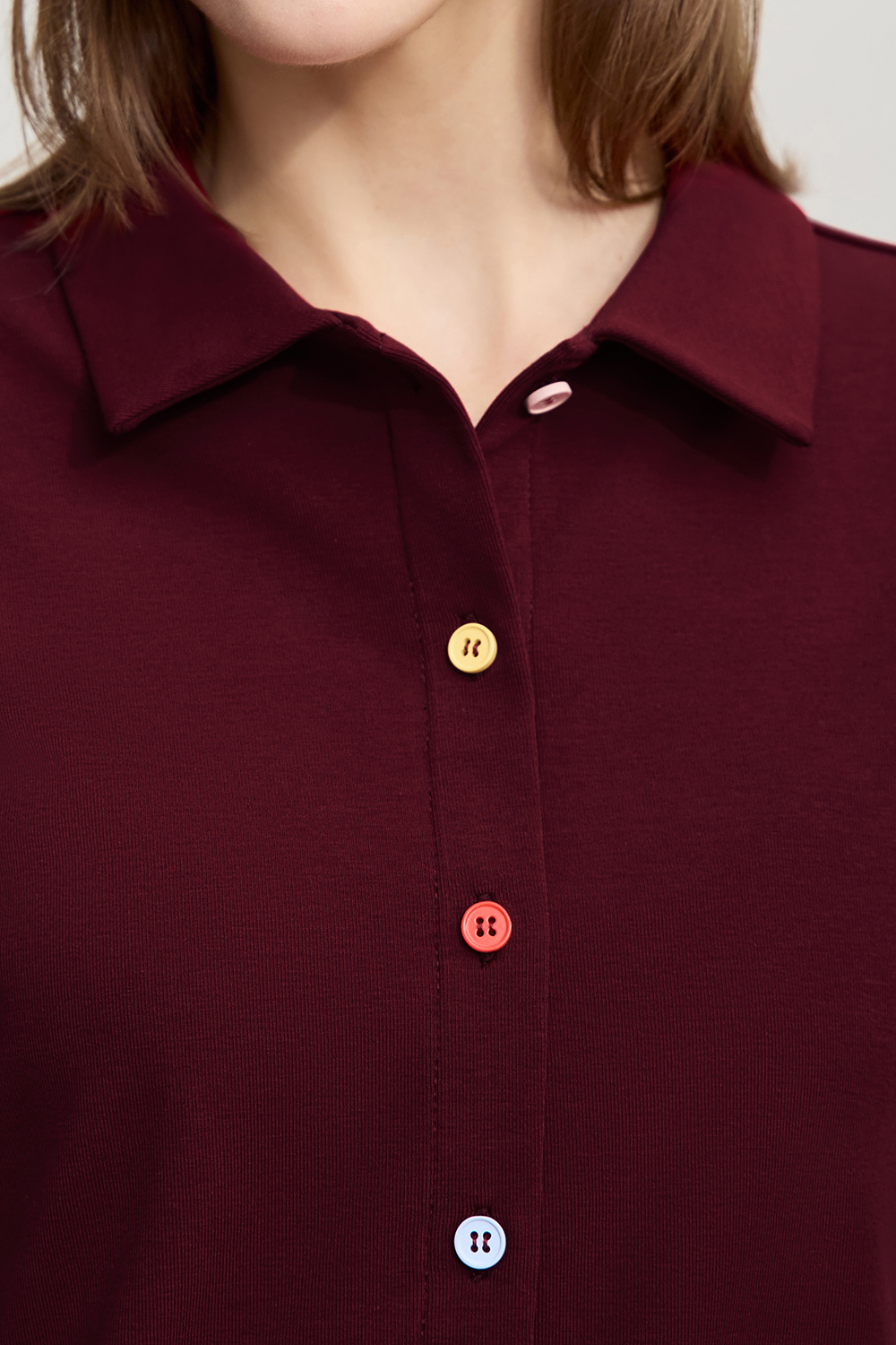 Contrast Button Lapel T-shirt