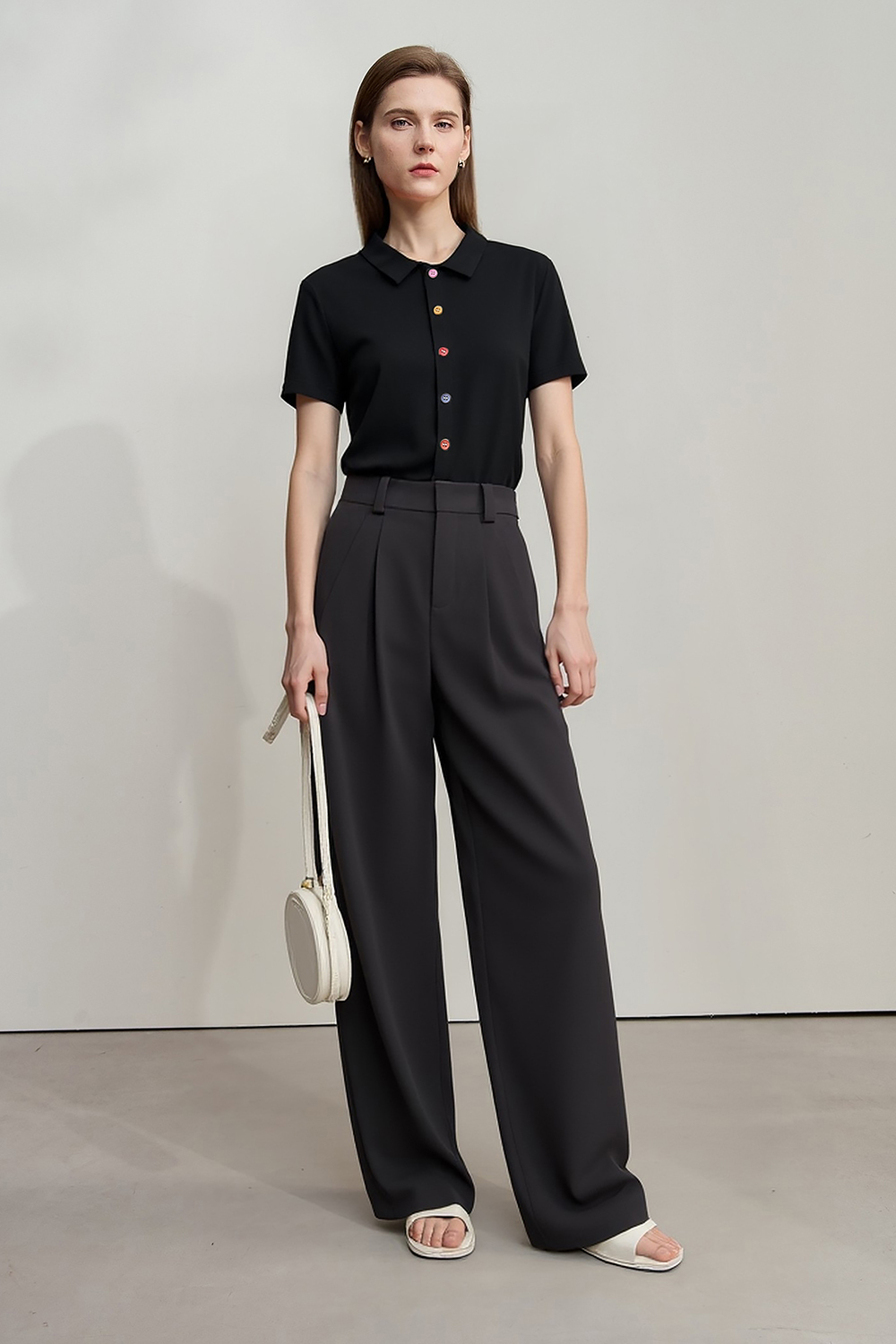 Contrast Button Lapel T-shirt