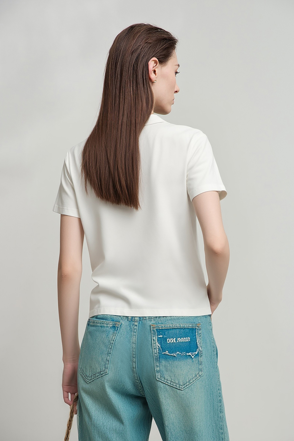 Contrast Button Lapel T-shirt