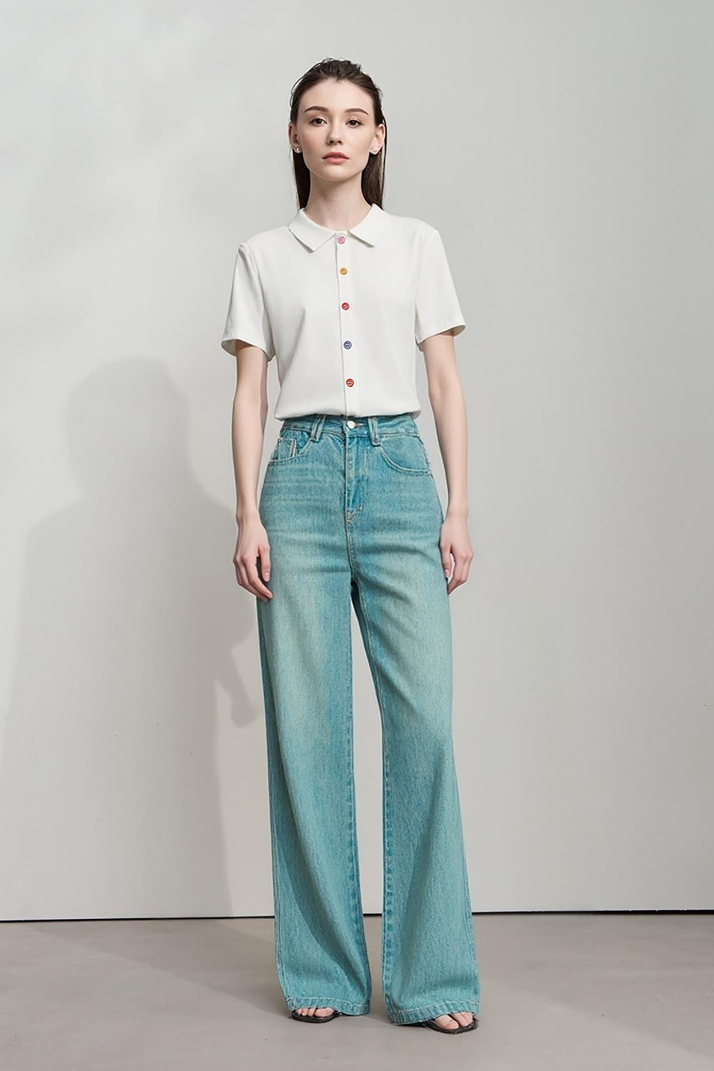 Contrast Button Lapel T-shirt