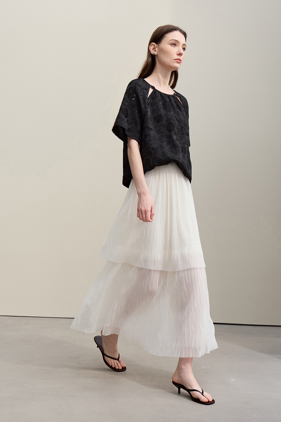 Crew Neck Drawstring Cut-out T-shirt