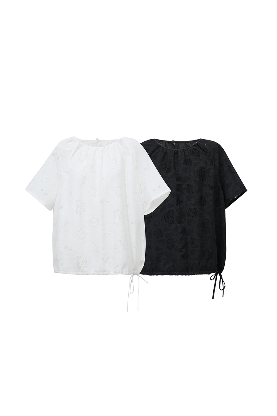 Crew Neck Drawstring Cut-out T-shirt