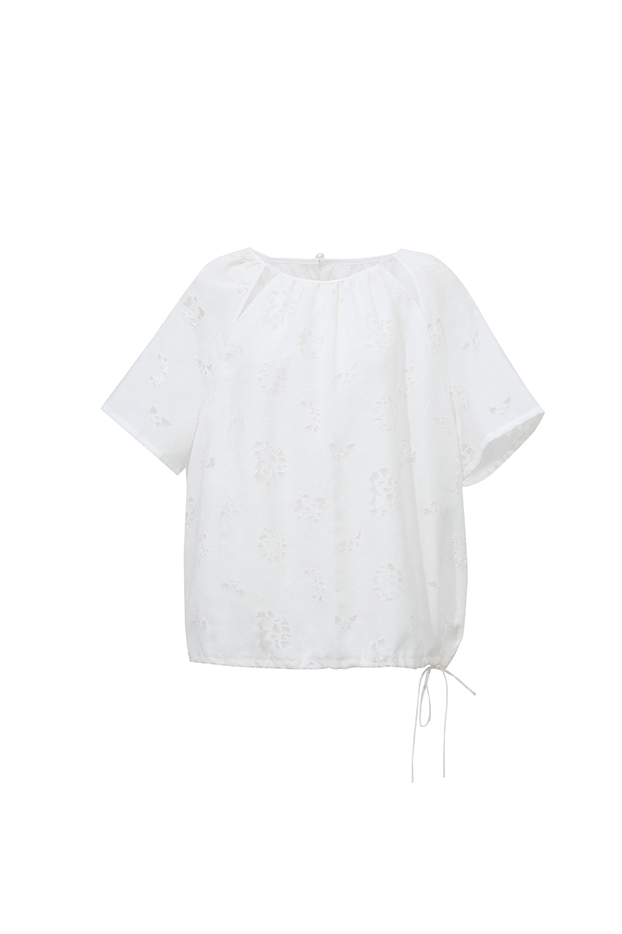 Crew Neck Drawstring Cut-out T-shirt