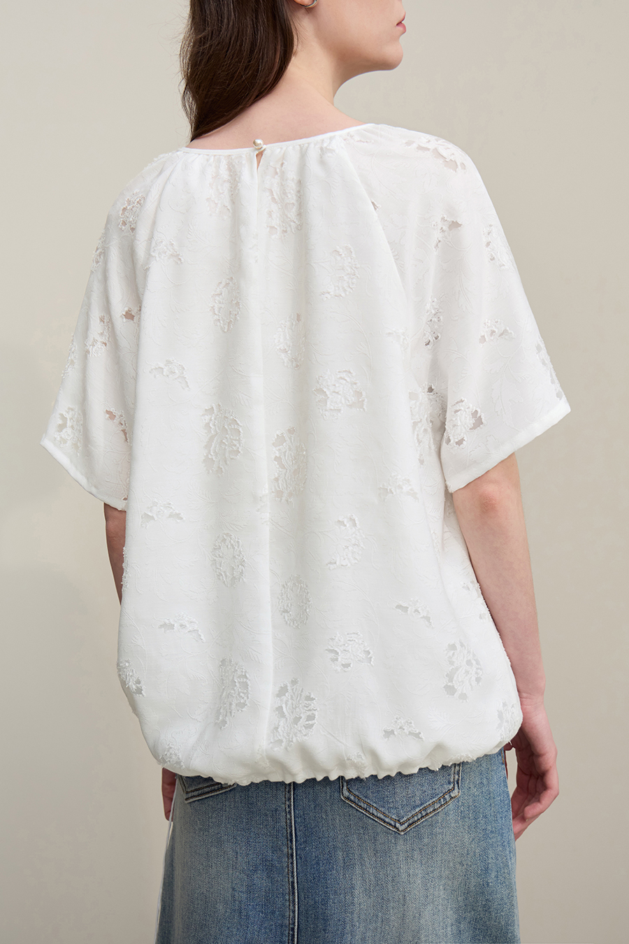 Crew Neck Drawstring Cut-out T-shirt