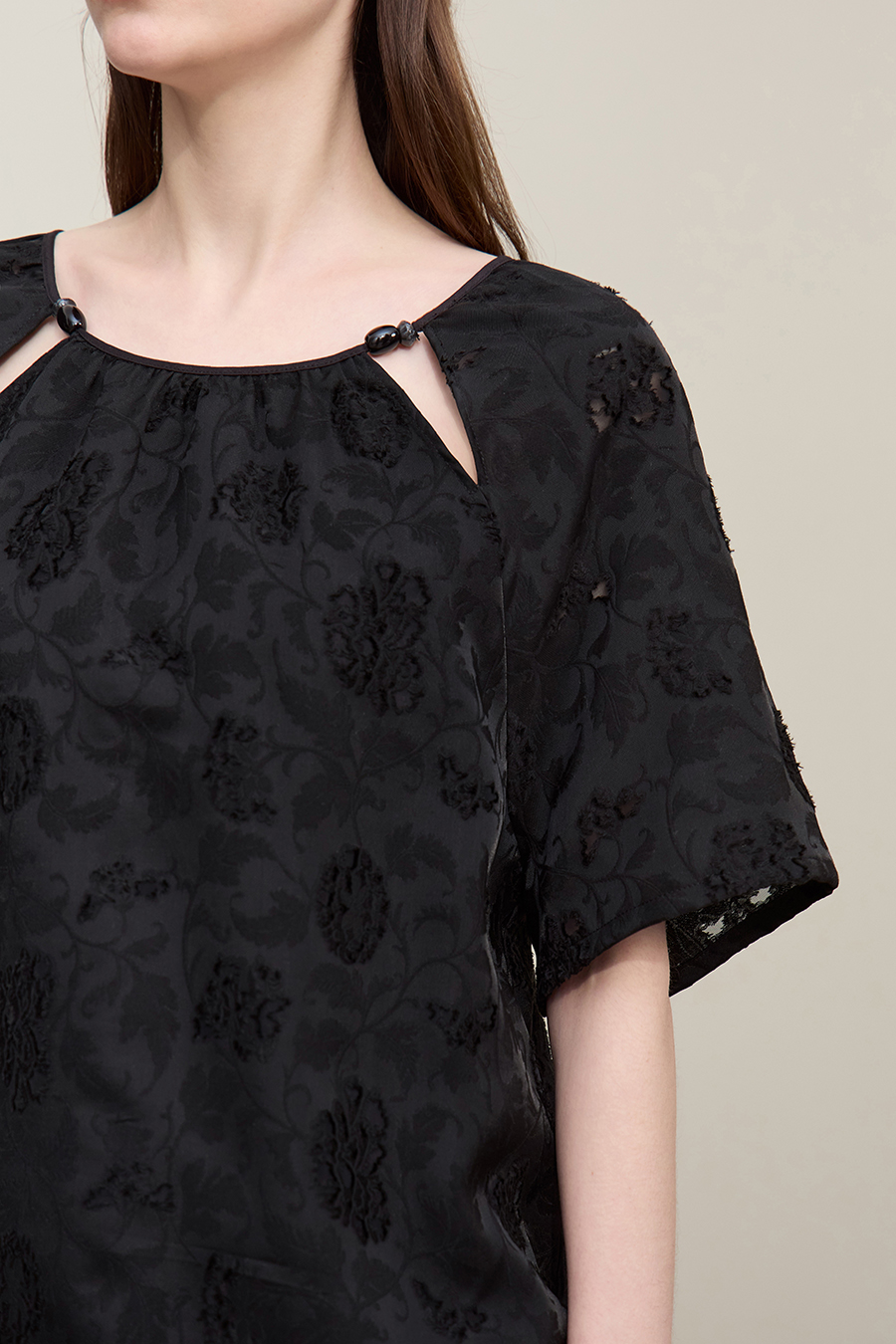 Crew Neck Drawstring Cut-out T-shirt