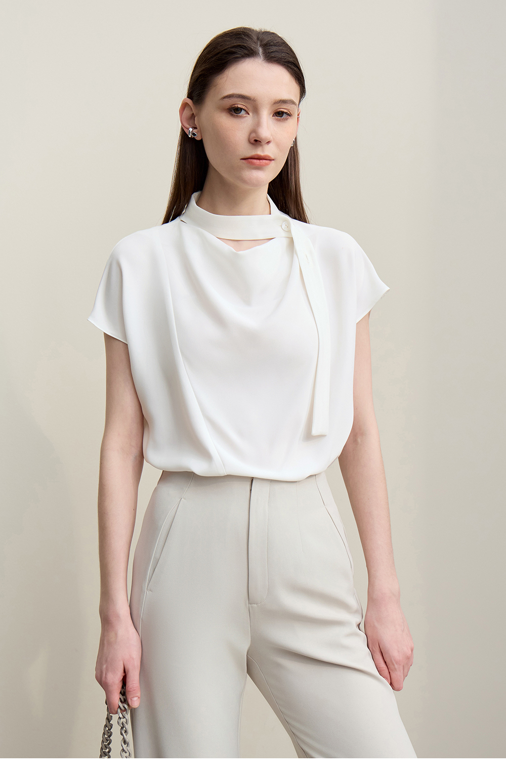 Swing Collar Tie Chiffon Top