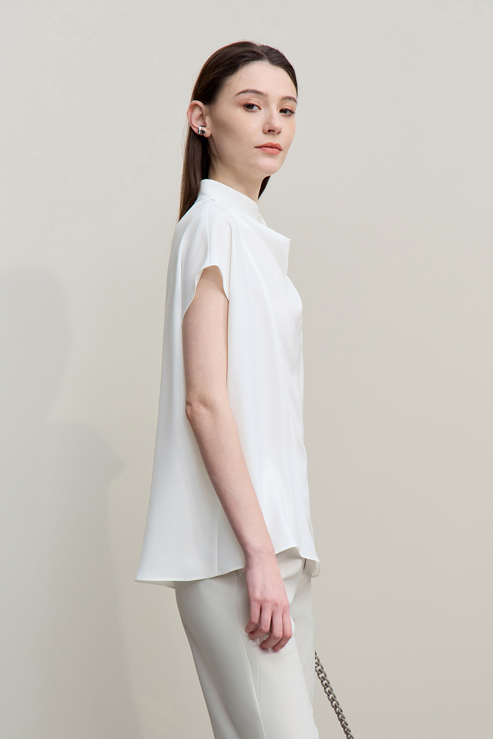 Swing Collar Tie Chiffon Top