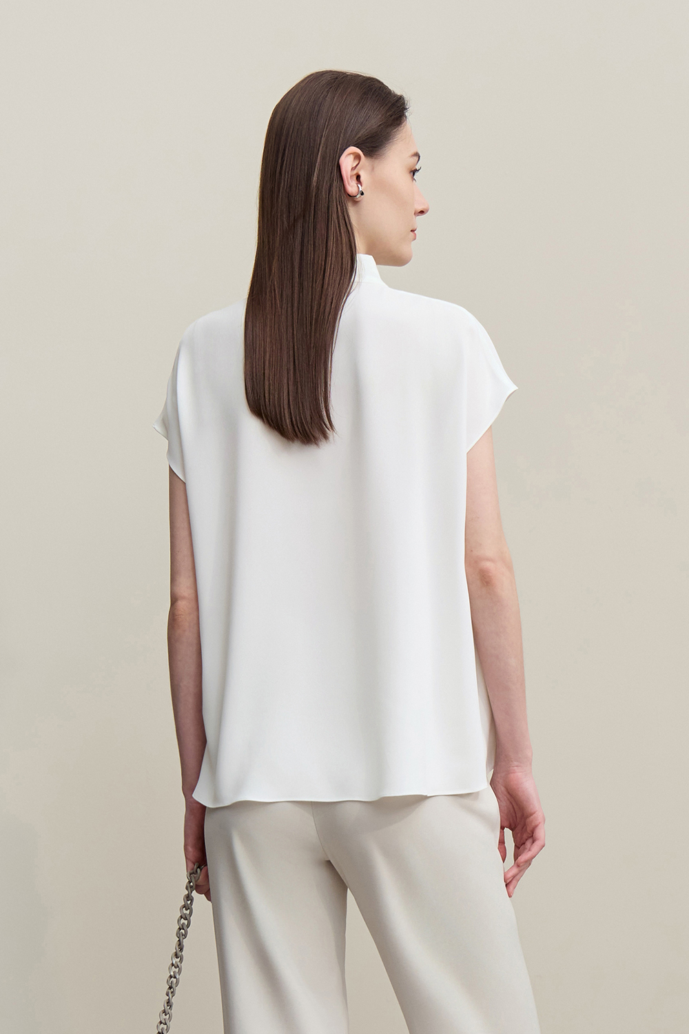 Swing Collar Tie Chiffon Top