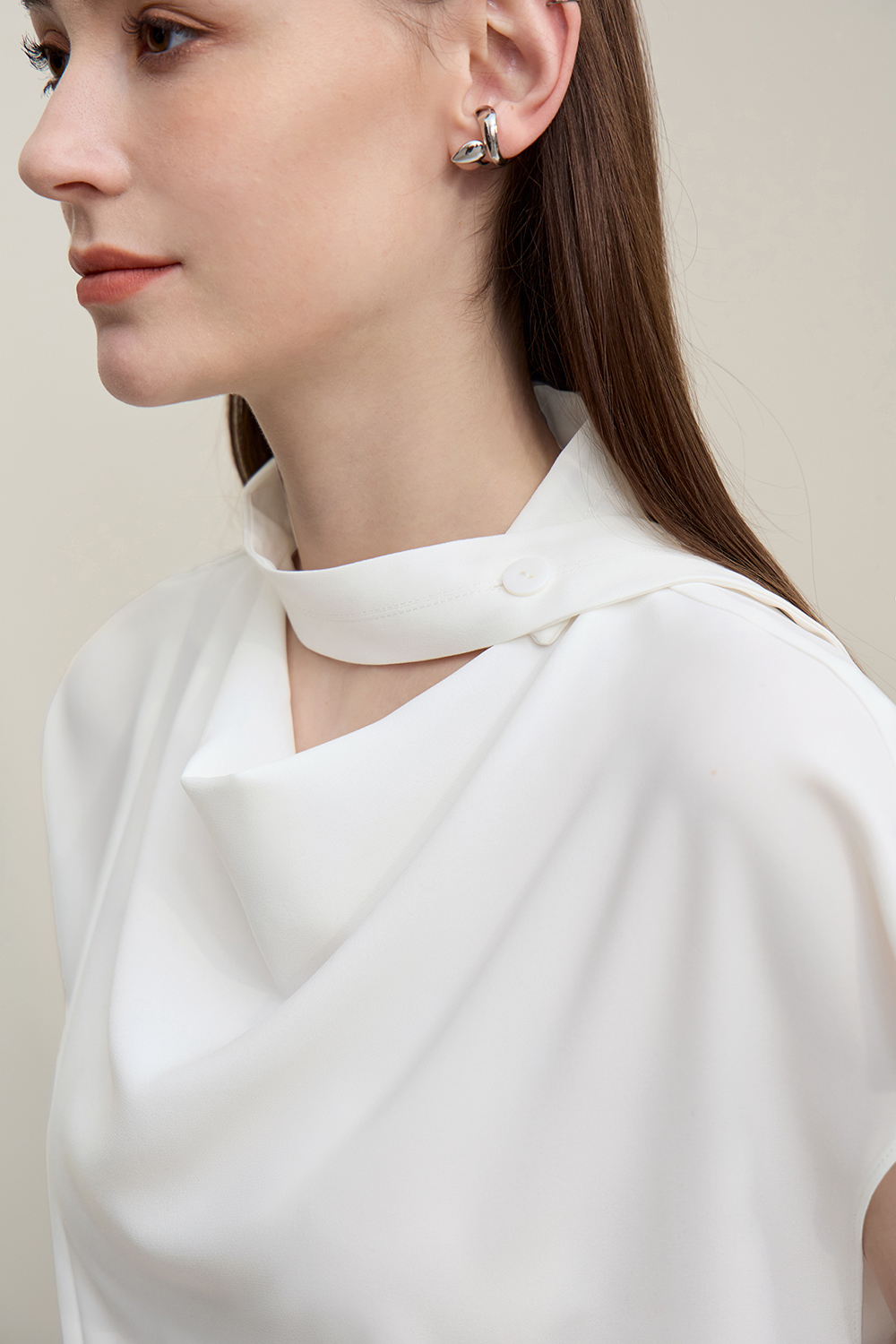 Swing Collar Tie Chiffon Top