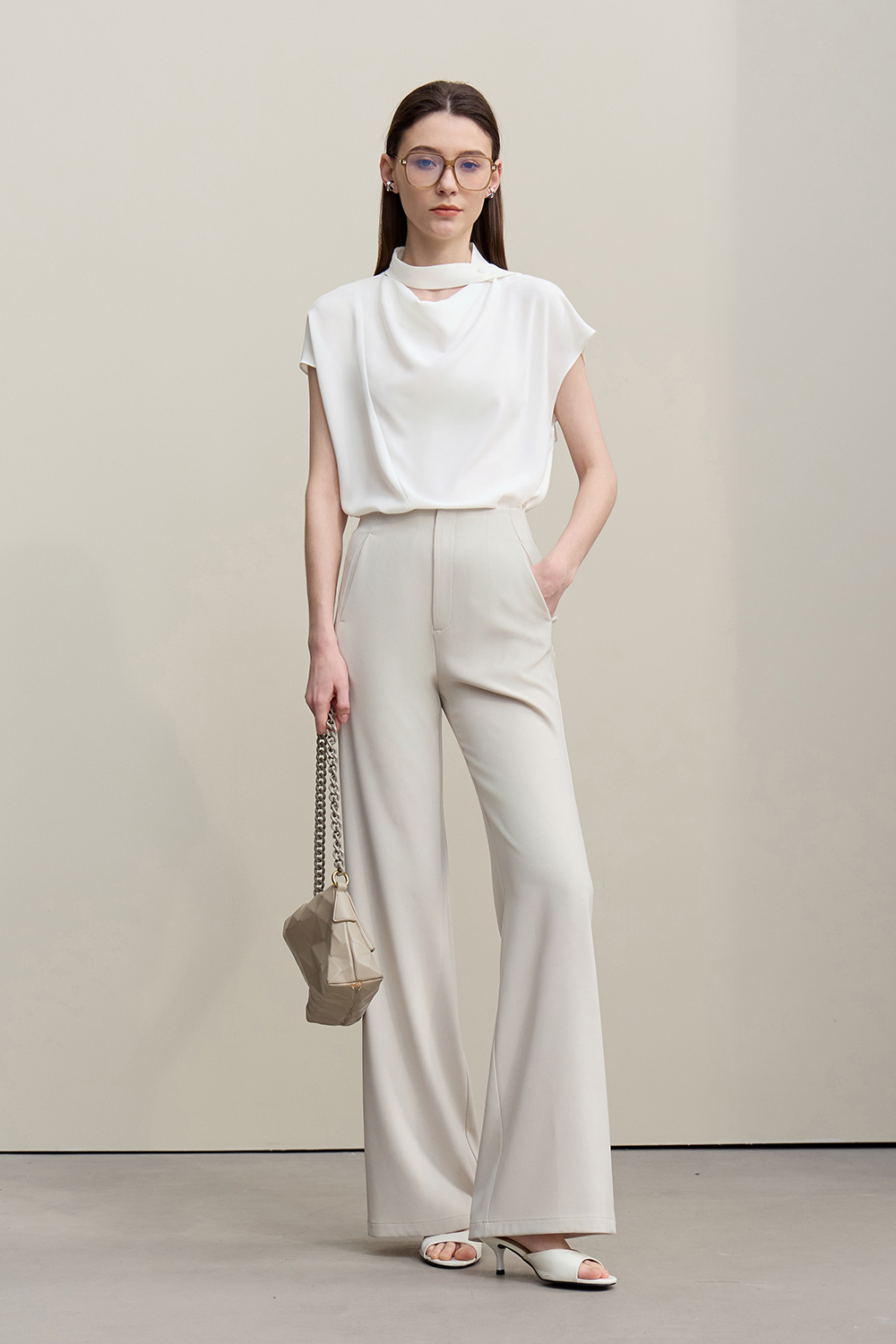 Swing Collar Tie Chiffon Top