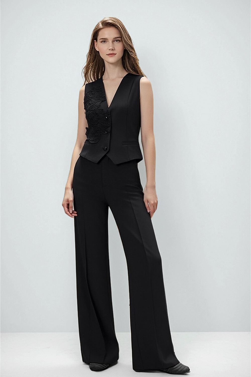 Lace Spliced V-neck Vest