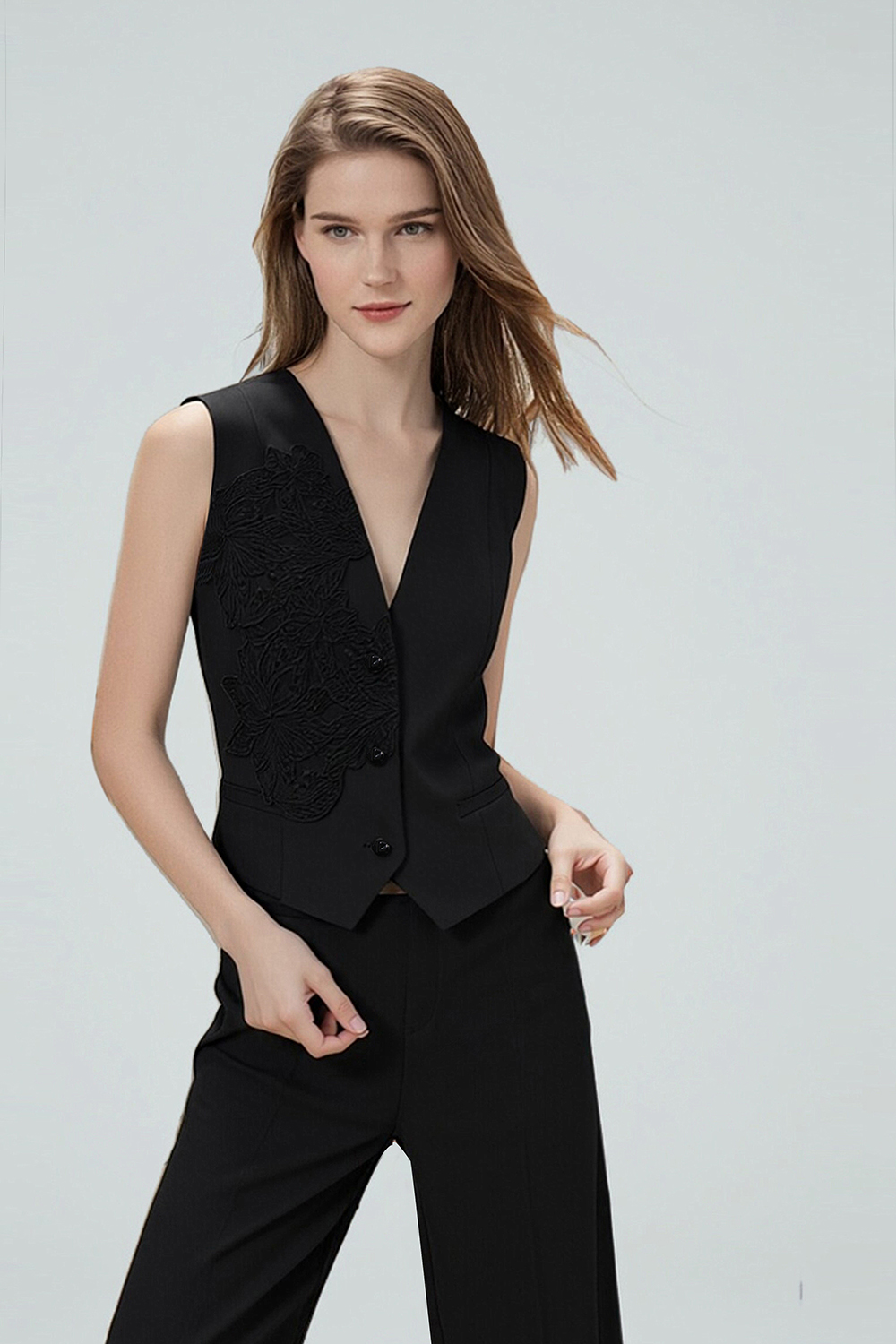 Lace Spliced V-neck Vest