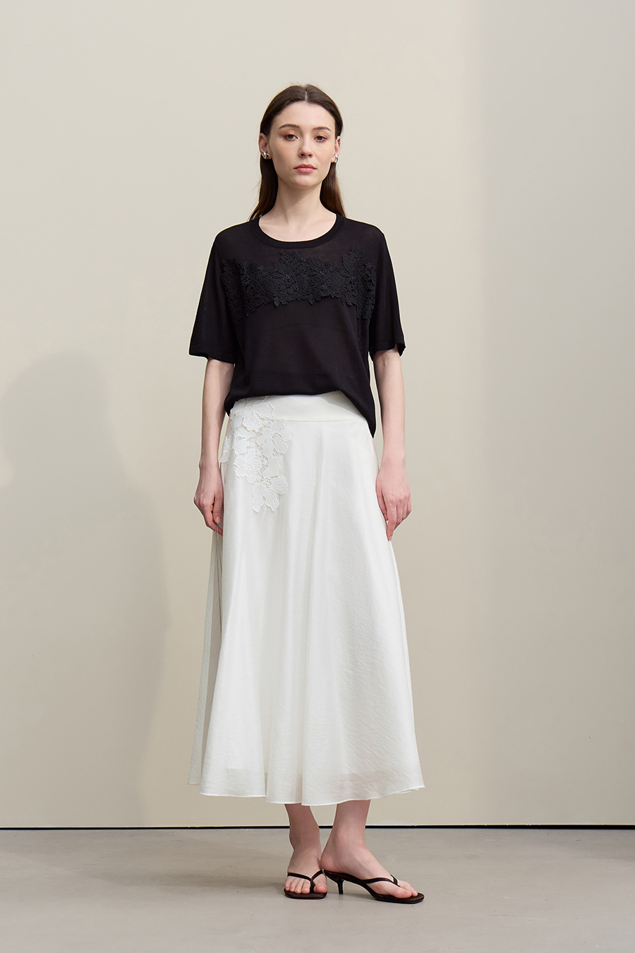 Lace Trim Spliced Skirt