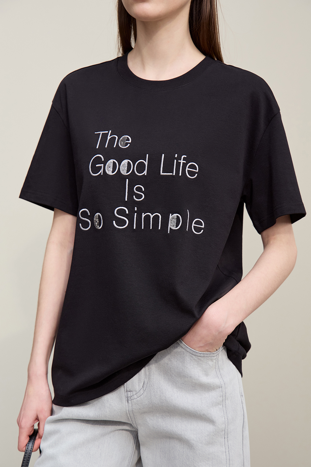 Letter Sequin Embroidery T-shirt