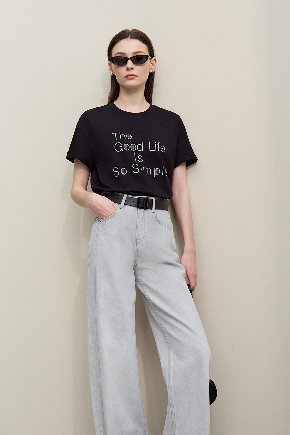 Letter Sequin Embroidery T-shirt