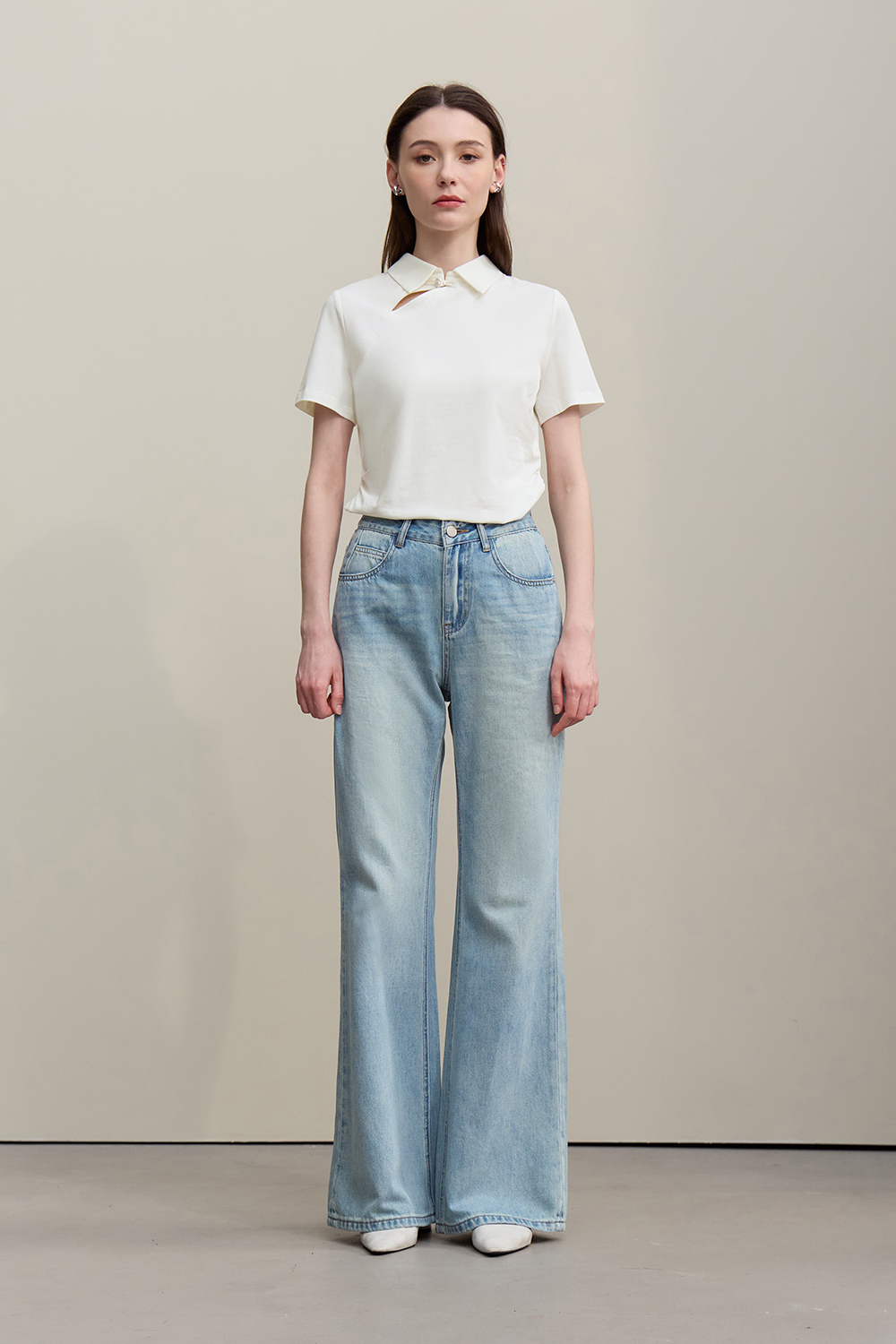 Lapel Frog Button Cotton Stretch T-shirt