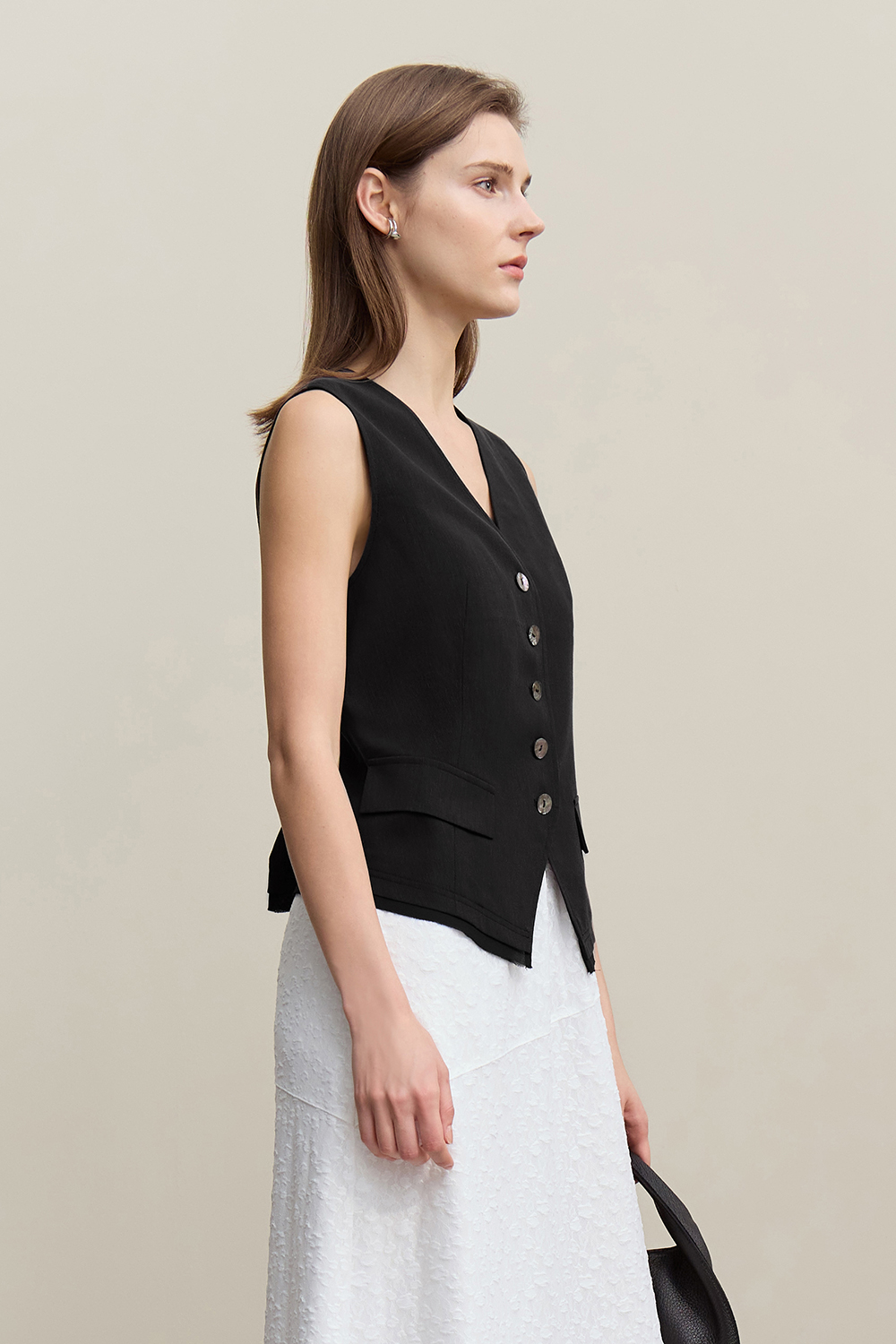 Abalone Button V-neck Vest