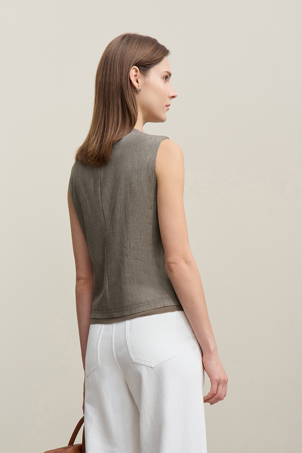 Abalone Button V-neck Vest
