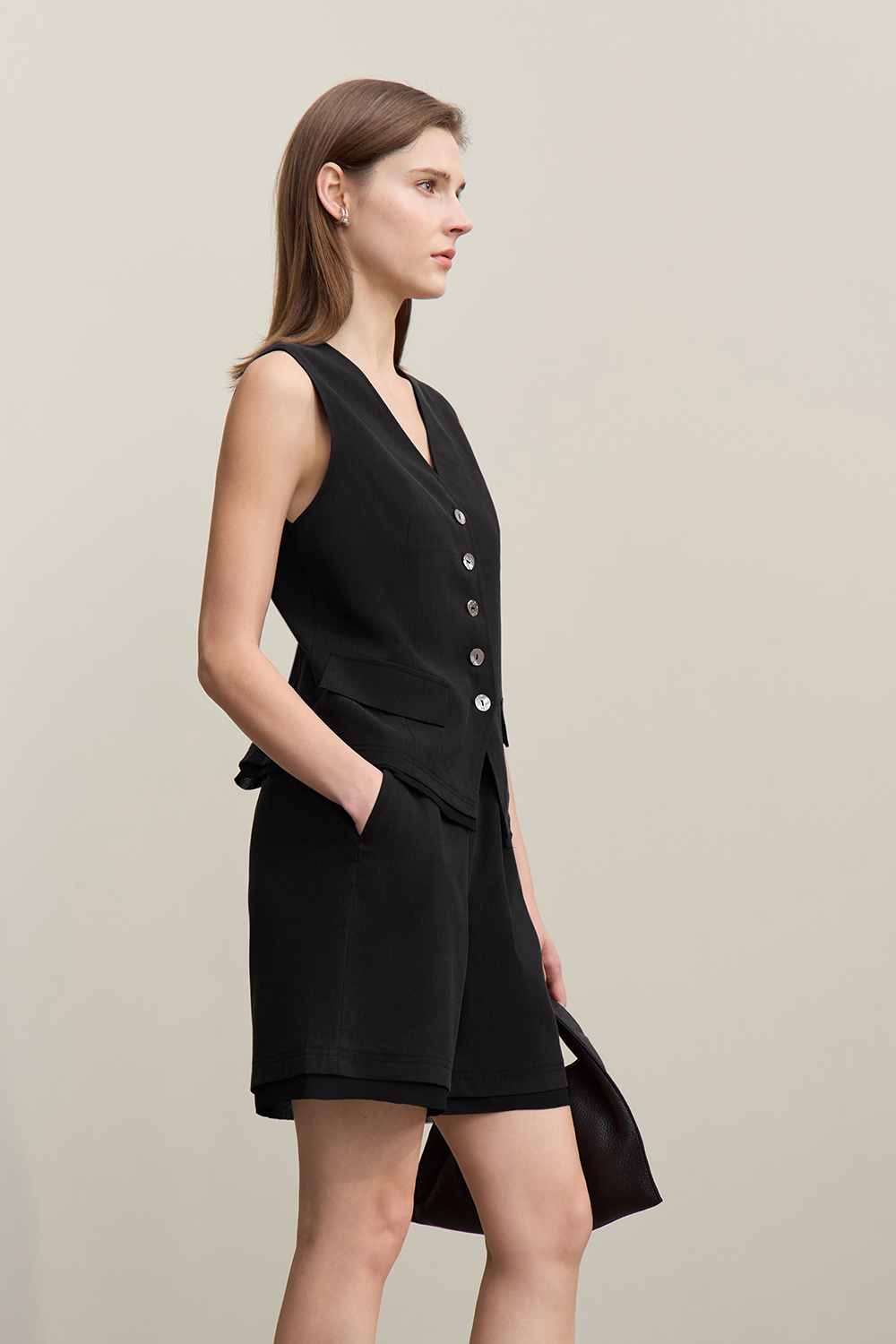 Abalone Button V-neck Vest