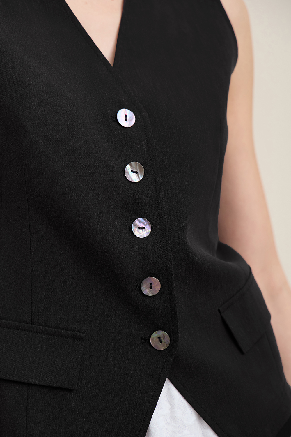 Abalone Button V-neck Vest