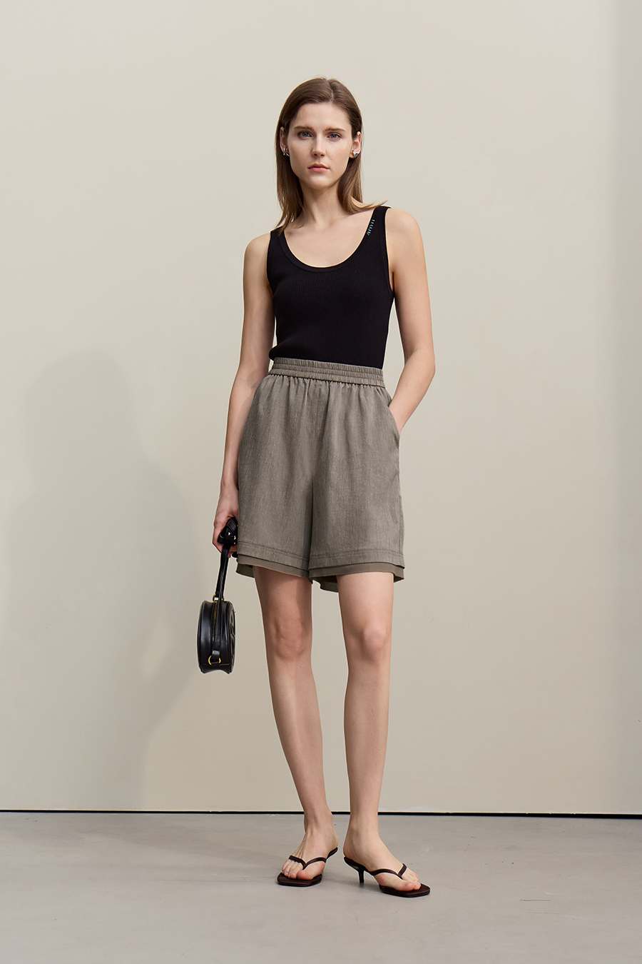 Chiffon Spliced Linen Shorts