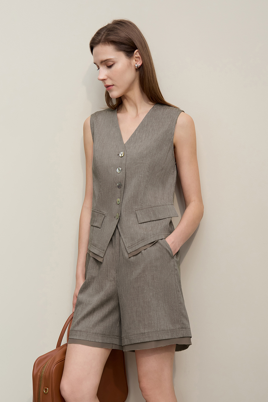 Chiffon Spliced Linen Shorts