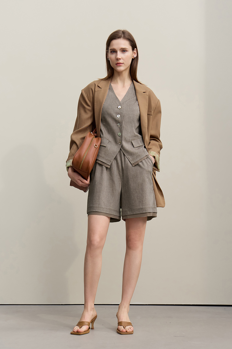 Chiffon Spliced Linen Shorts