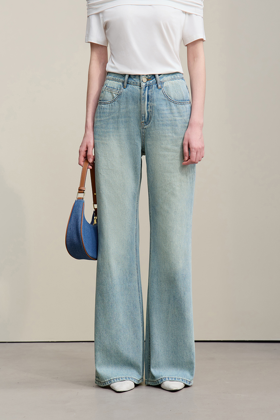 Cotton Flare Denim Trousers|AMII