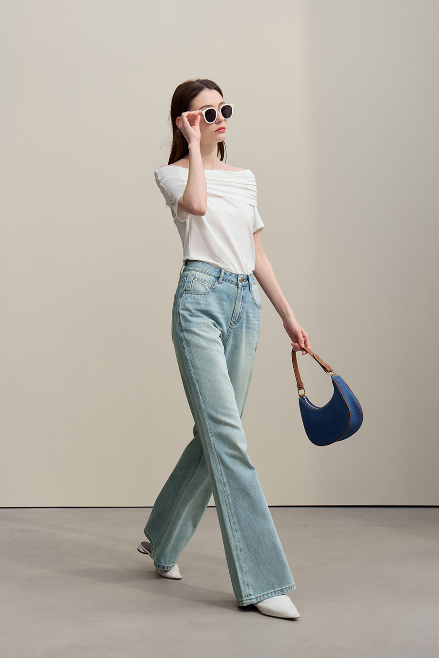 Cotton Flare Denim Trousers|AMII