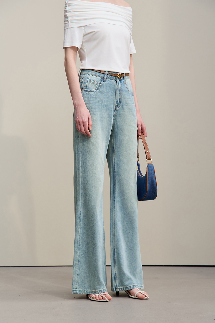 Cotton Flare Denim Trousers|AMII