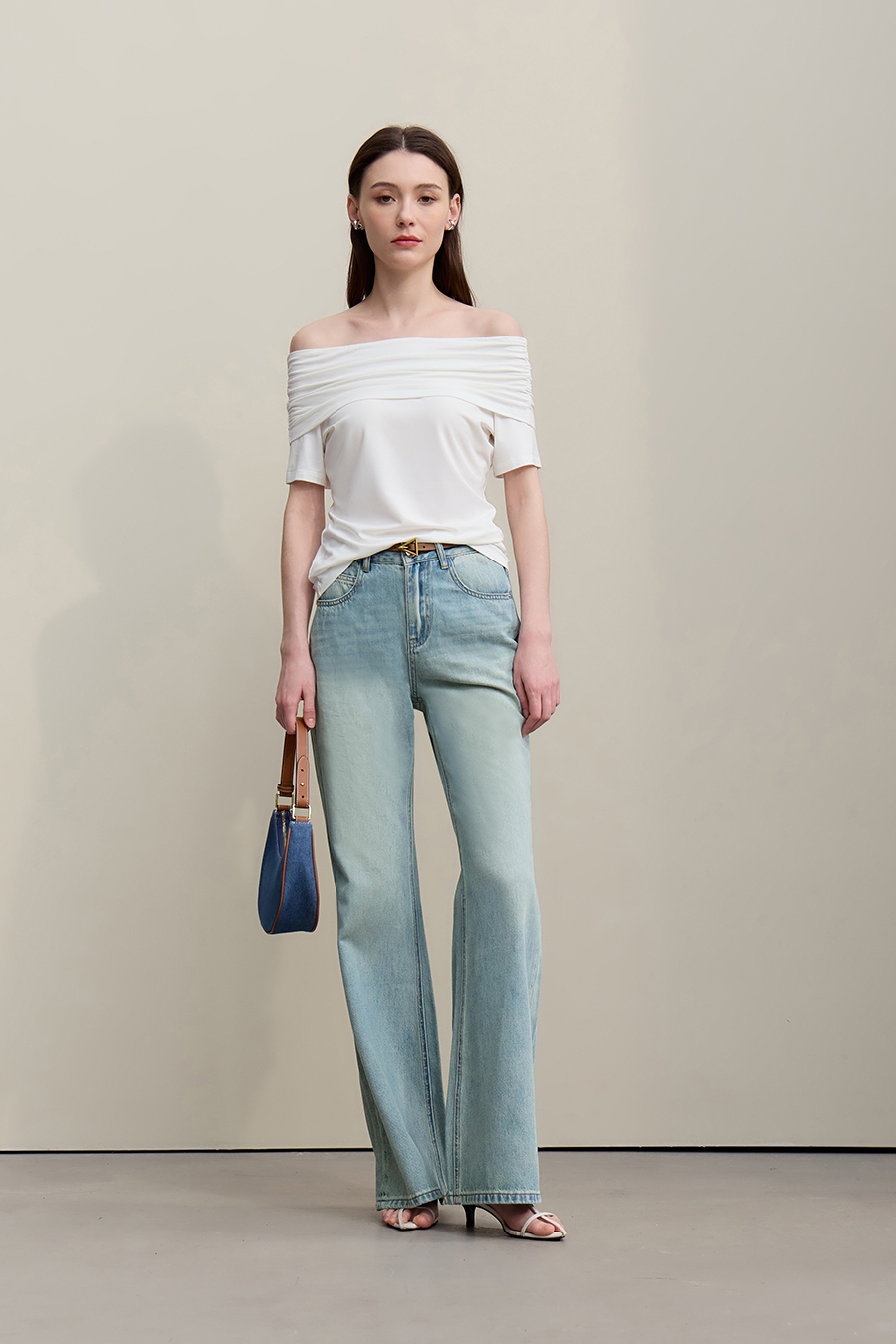 Cotton Flare Denim Trousers|AMII
