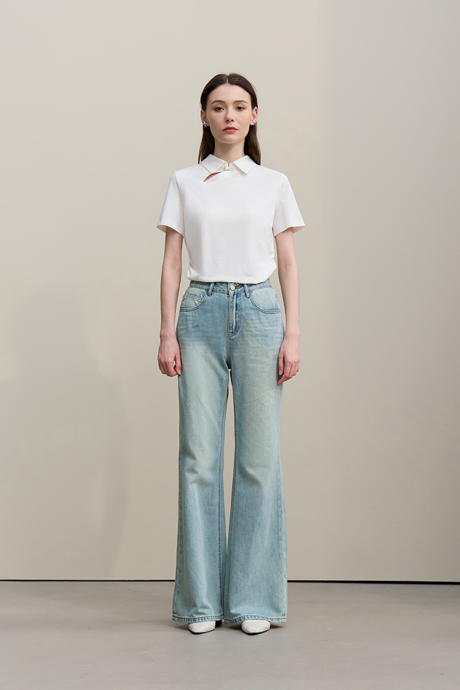 Cotton Flare Denim Trousers|AMII