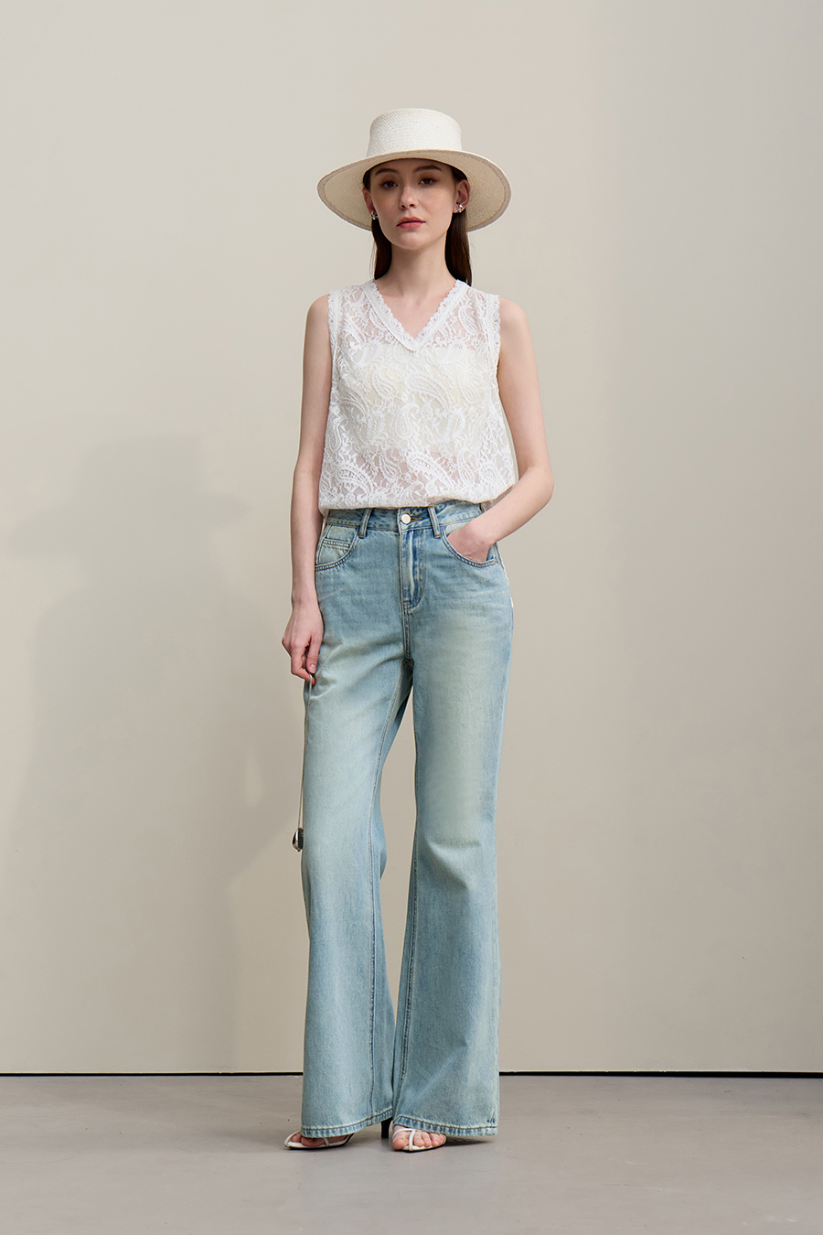 Cotton Flare Denim Trousers|AMII
