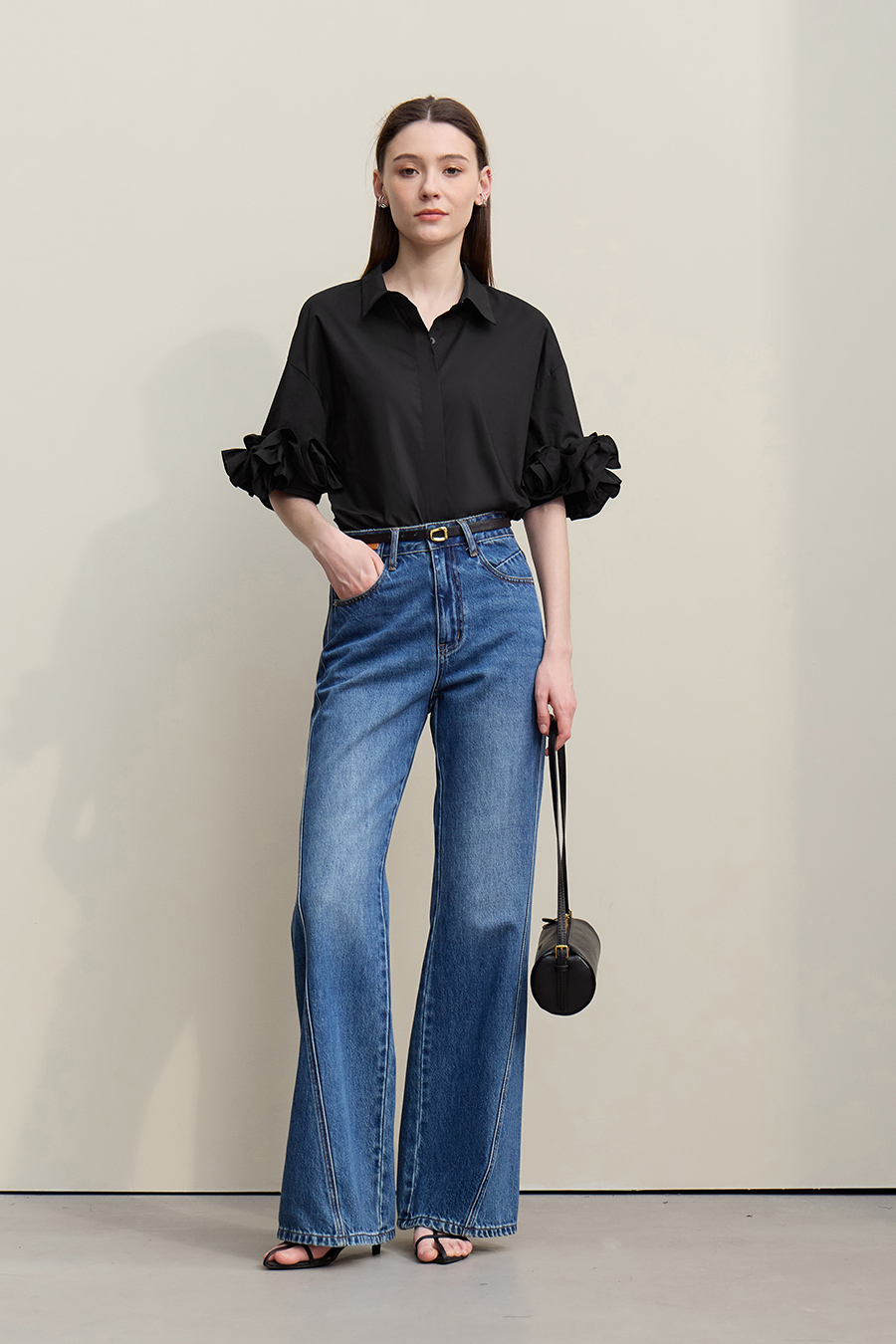 Lapel Twist Pleat Cotton Shirt